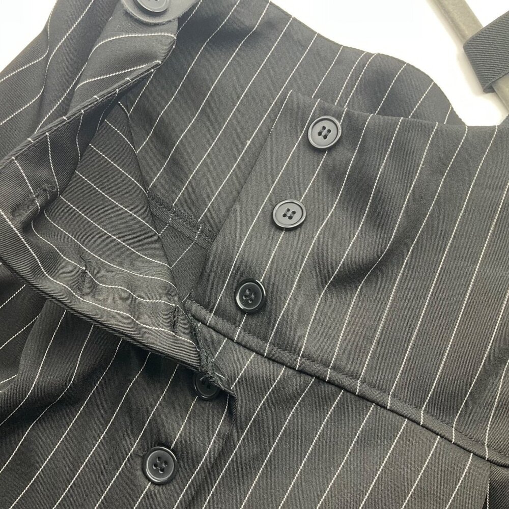 Unique Vintage XL Thelma Black Pinstripe High-Waisted Wide-Leg Pants Suspenders - Picture 9 of 16